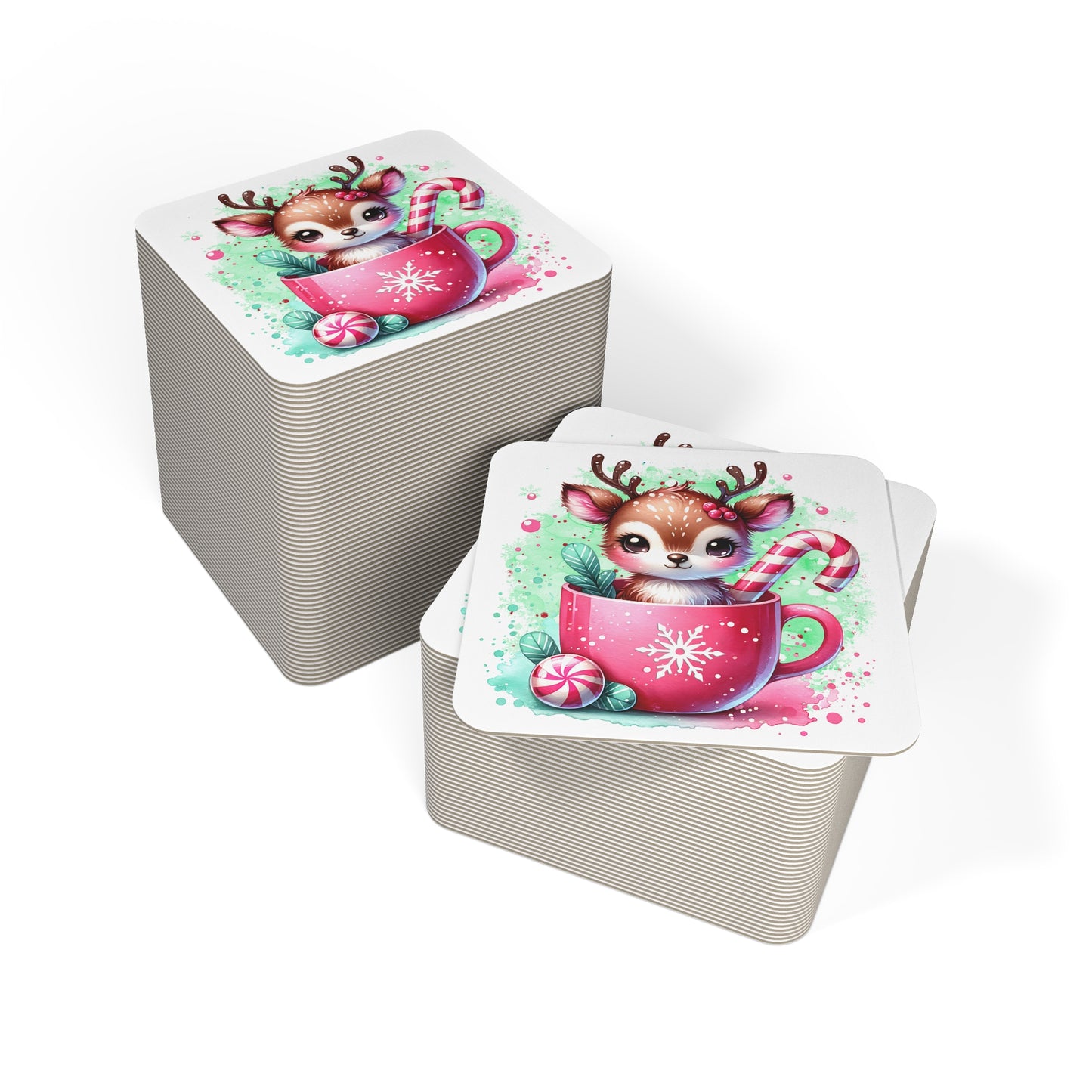 Cute Holiday Coasters (50 or 100 pcs) – Adorable Reindeer Design, Perfect for Christmas, Home Decor, Gift Idea, Party Supplies