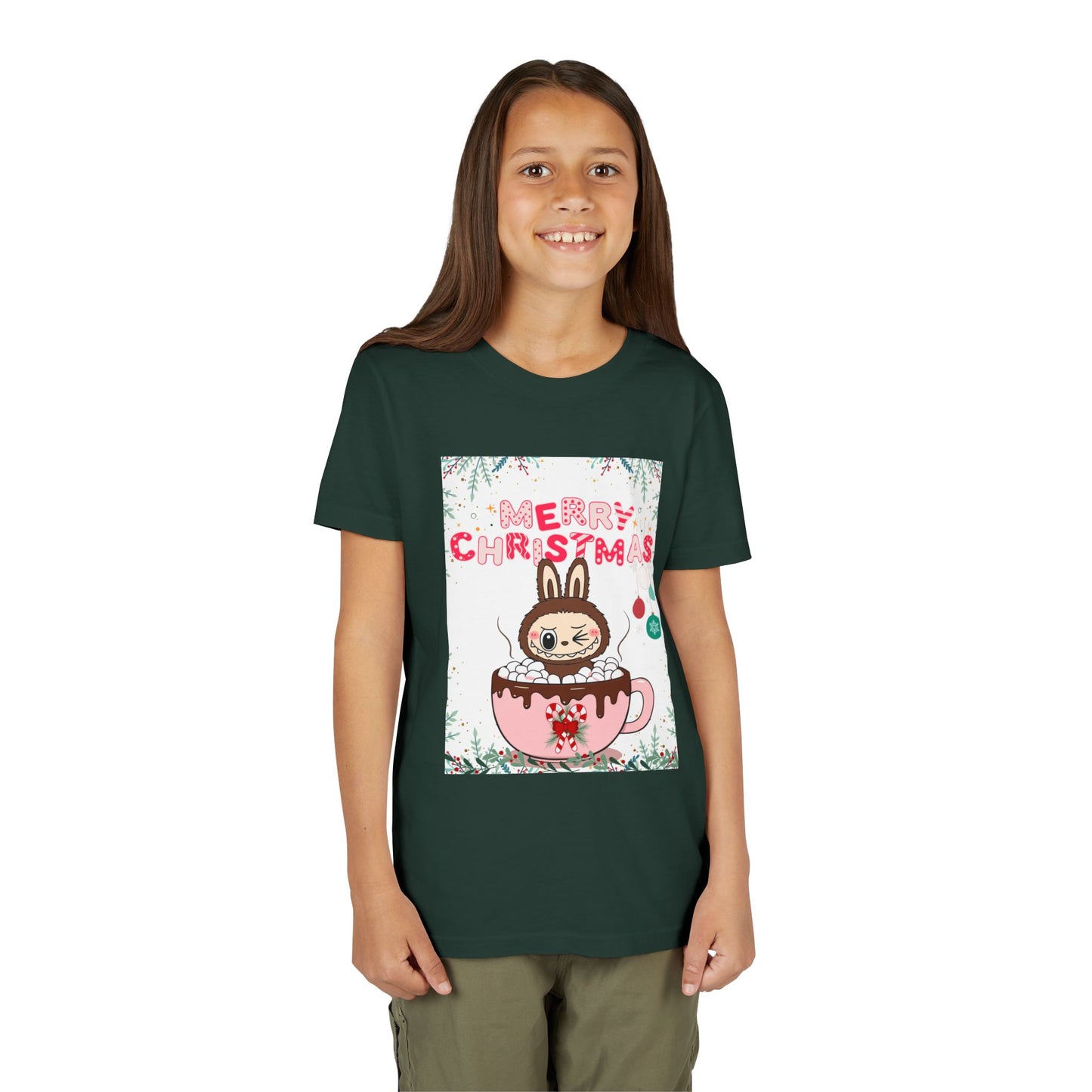 Christmas Bunny Youth Tee, Merry Christmas Shirt, Cute Holiday T-Shirt, Kids Christmas Apparel, Festive Youth Shirt
