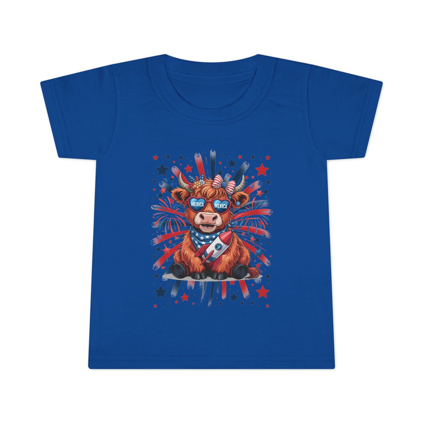 Patriotic Toddler T-Shirt with Cool Cow Design, Kids Independence Day Shirt, Baby Gift, Toddler Summer Top, Cute Animal Graphic Tee