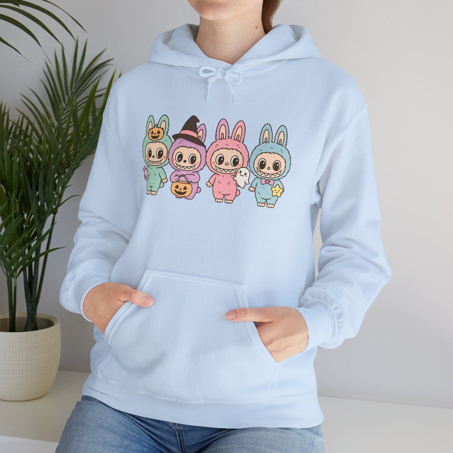 Cute Bunny-Themed Unisex Hoodie, Cozy Animal Sweatshirt for Halloween, Gift for Animal Lovers, Casual Cute Apparel, Funny Graphic Sweatshirt