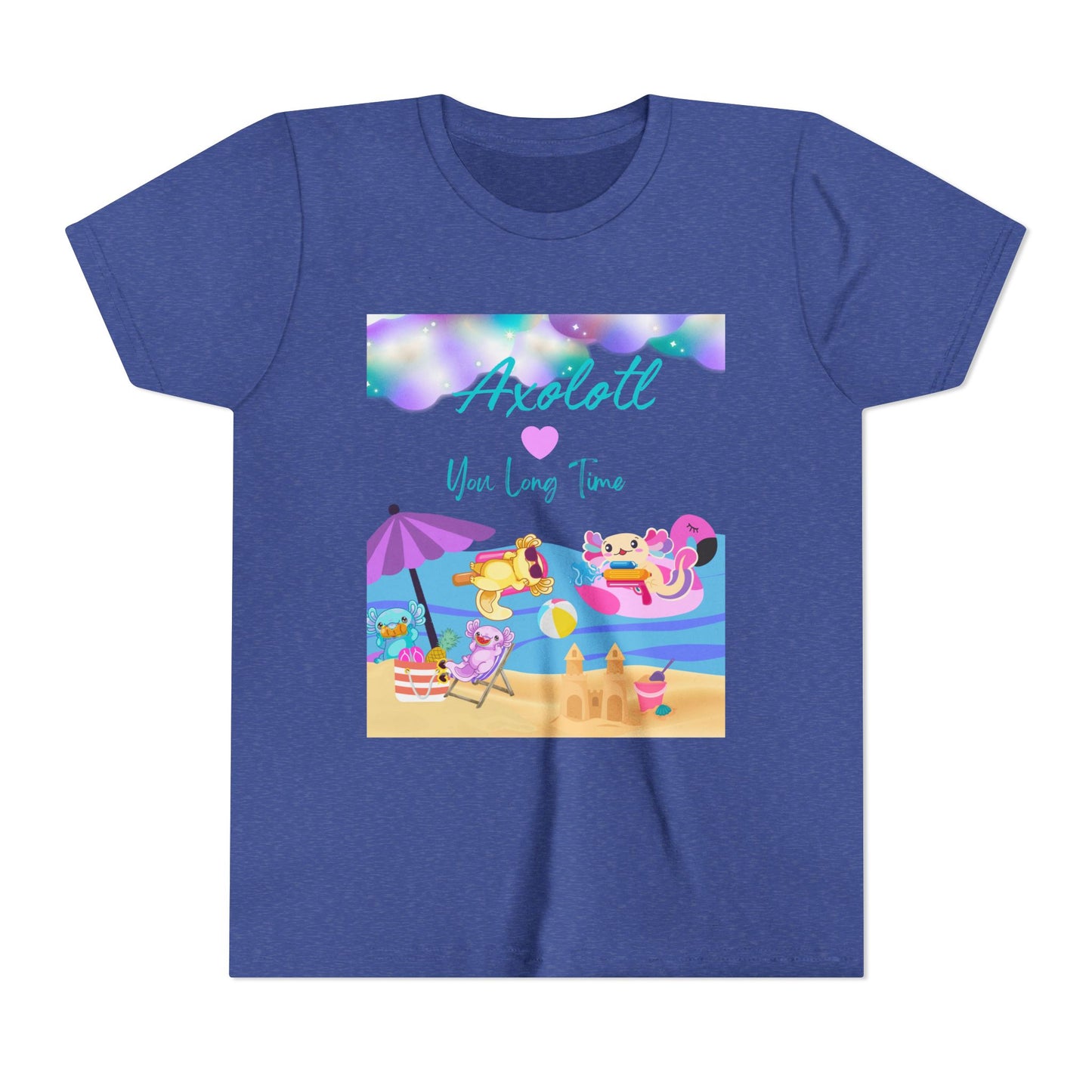Youth Summer Fun Tee - Axolotl Love, Cute Beach Shirt, Kids Adventure T-Shirt, Summer Party Outfit, Birthday Gift, Vacation Apparel