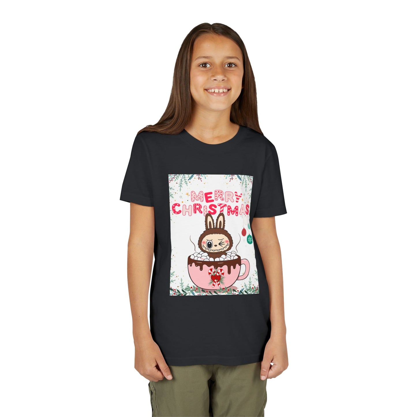 Christmas Bunny Youth Tee, Merry Christmas Shirt, Cute Holiday T-Shirt, Kids Christmas Apparel, Festive Youth Shirt