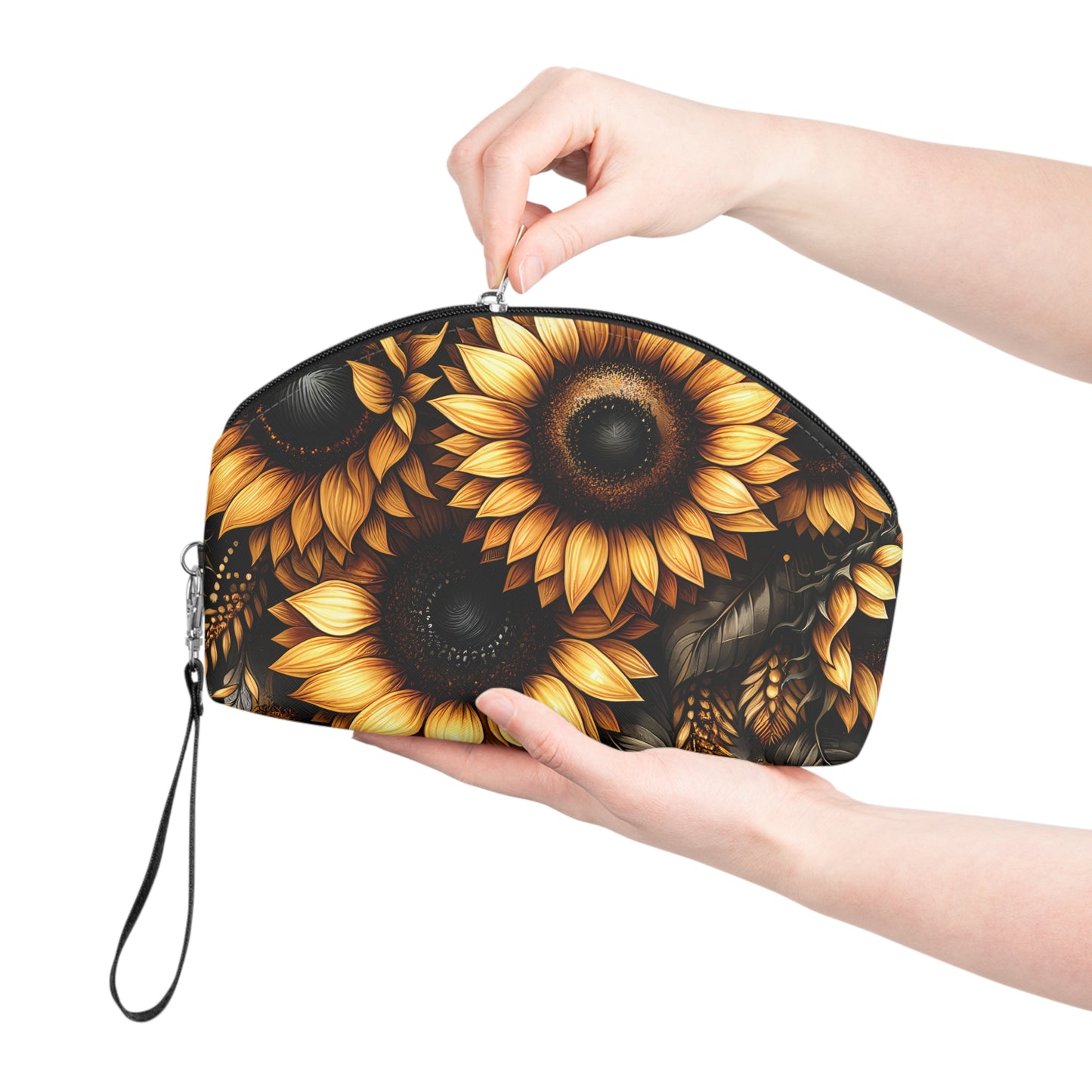 Sunflower Makeup Bag, Floral Cosmetic Pouch, Elegant Toiletry Bag, Gift for Her, Travel Accessories, Summer Vibes
