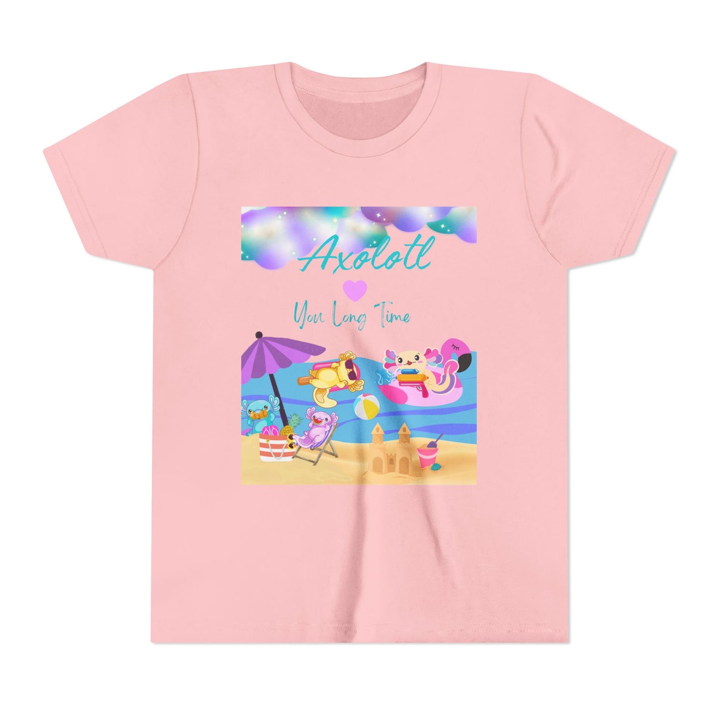 Youth Summer Fun Tee - Axolotl Love, Cute Beach Shirt, Kids Adventure T-Shirt, Summer Party Outfit, Birthday Gift, Vacation Apparel