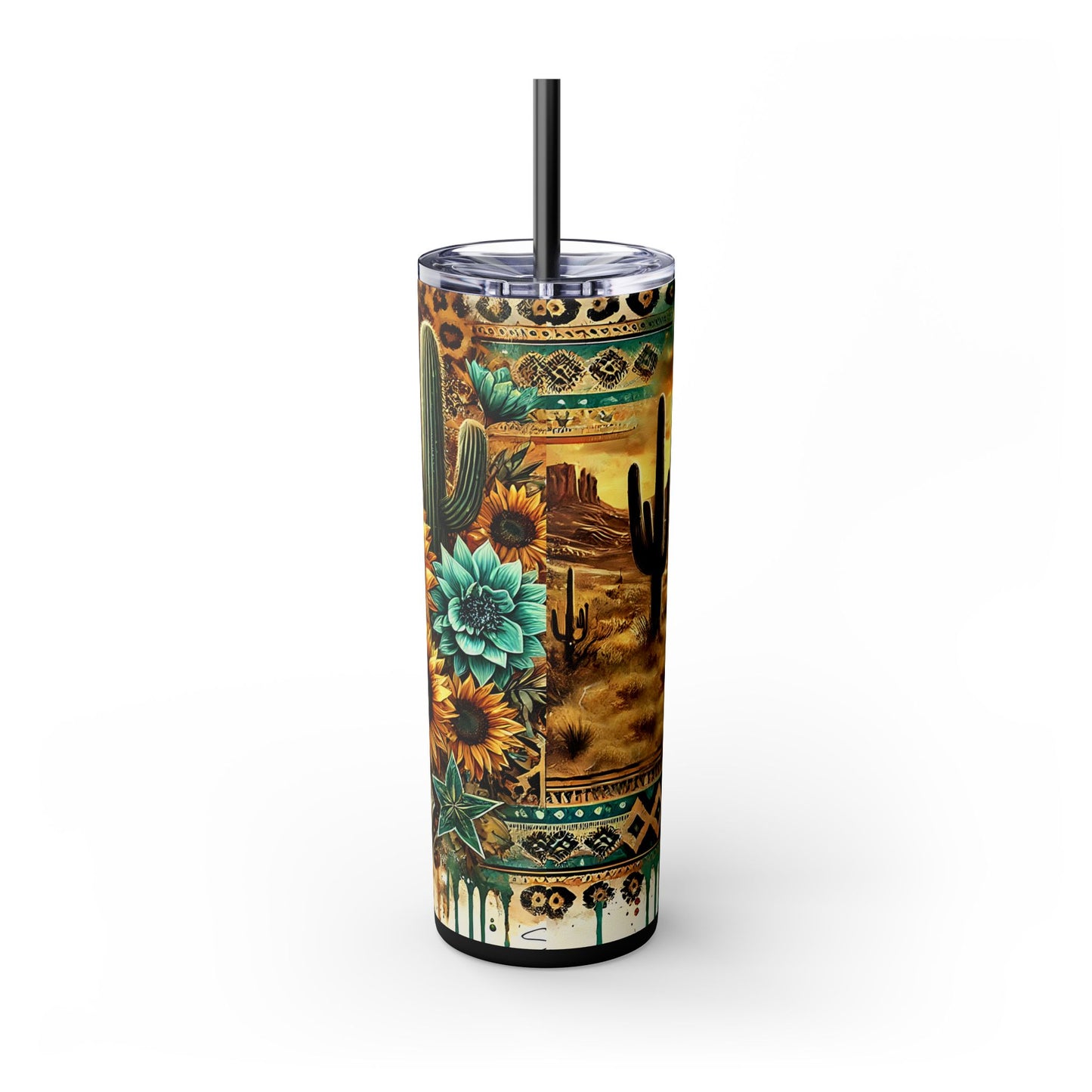 Desert Sunset Skinny Tumbler with Straw, 20oz - Cactus and Sunflower Design for Summer, Road Trips, Gifts, Outdoor Adventures