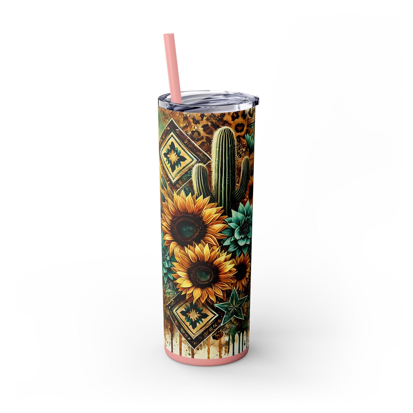 Desert Sunset Skinny Tumbler with Straw, 20oz - Cactus and Sunflower Design for Summer, Road Trips, Gifts, Outdoor Adventures