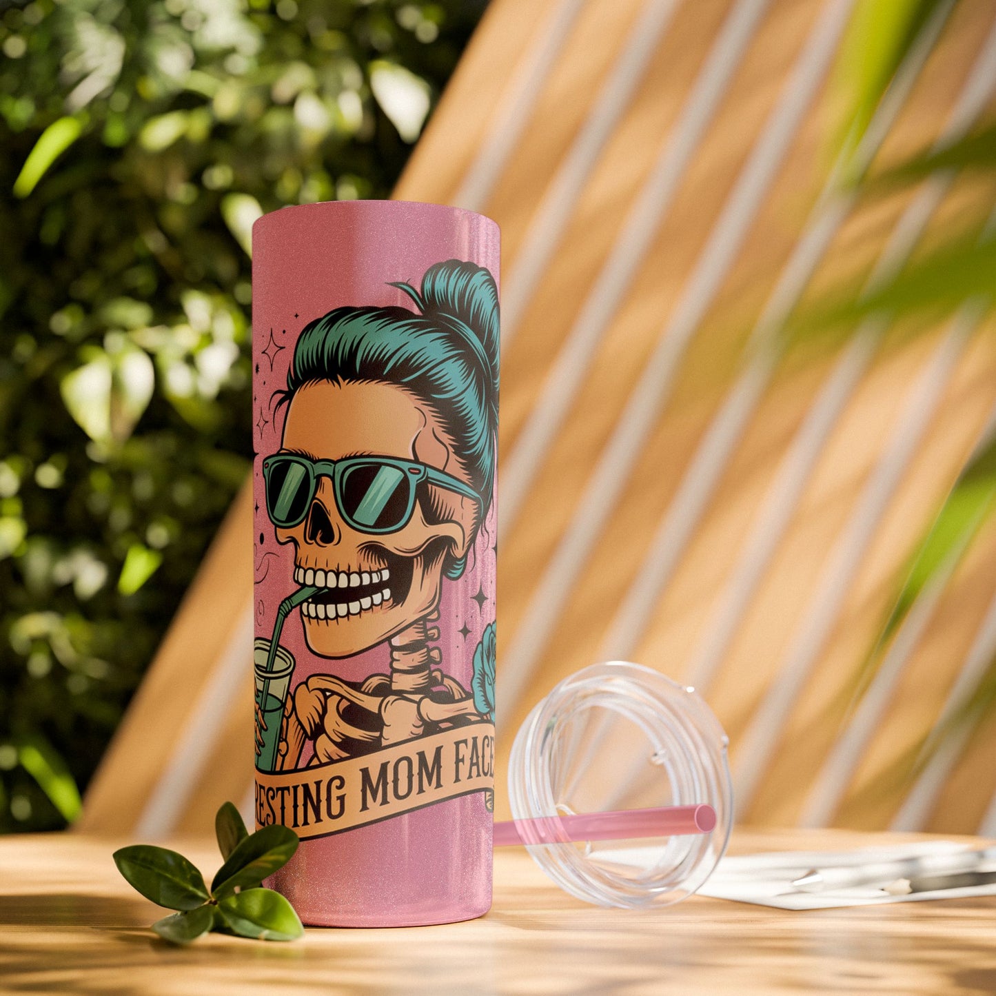 Funny Skull Mom Tumbler, Cool Gift for Moms, 20oz Skinny Cup, Unique Birthday Present, Trendy Drinkware for Halloween