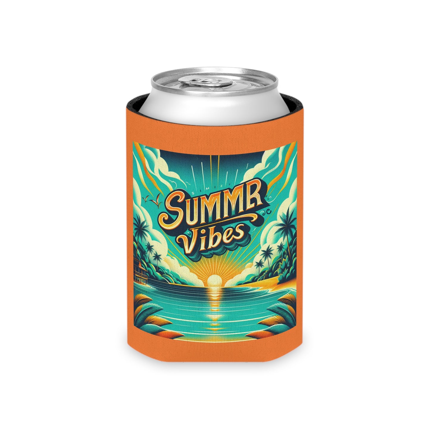 Summer Vibes Can Cooler - Tropical Beverage Holder, Beach Party Essential, Insulated Drink Sleeve, Fun Bar Accessory, Summer Gift