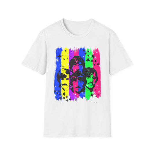 Colorful Beatles inspired Graphic T-Shirt | Unisex Softstyle Tee, Vintage Music Shirt, Retro Band Apparel, Gift for Music Lovers, Festival Wear
