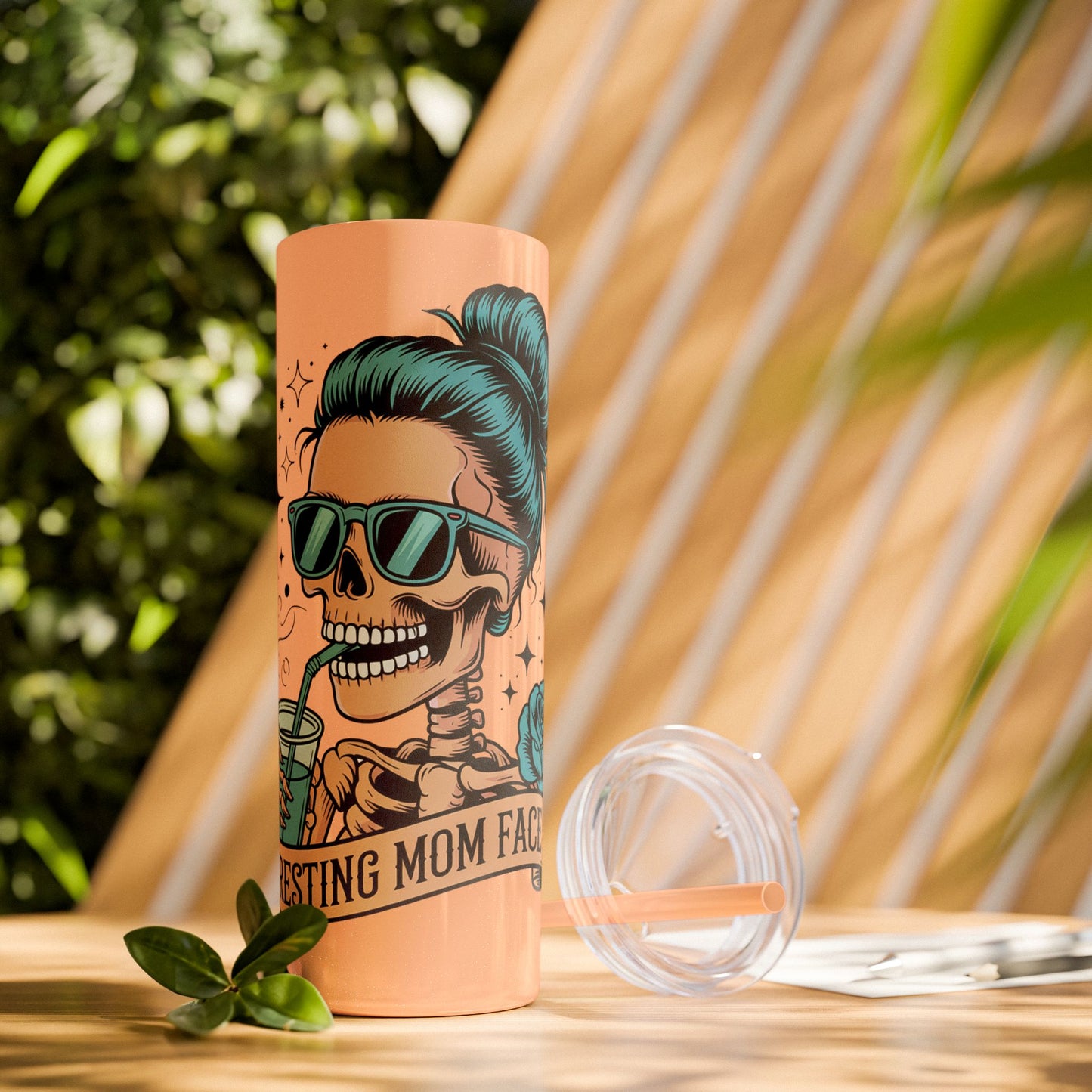 Funny Skull Mom Tumbler, Cool Gift for Moms, 20oz Skinny Cup, Unique Birthday Present, Trendy Drinkware for Halloween
