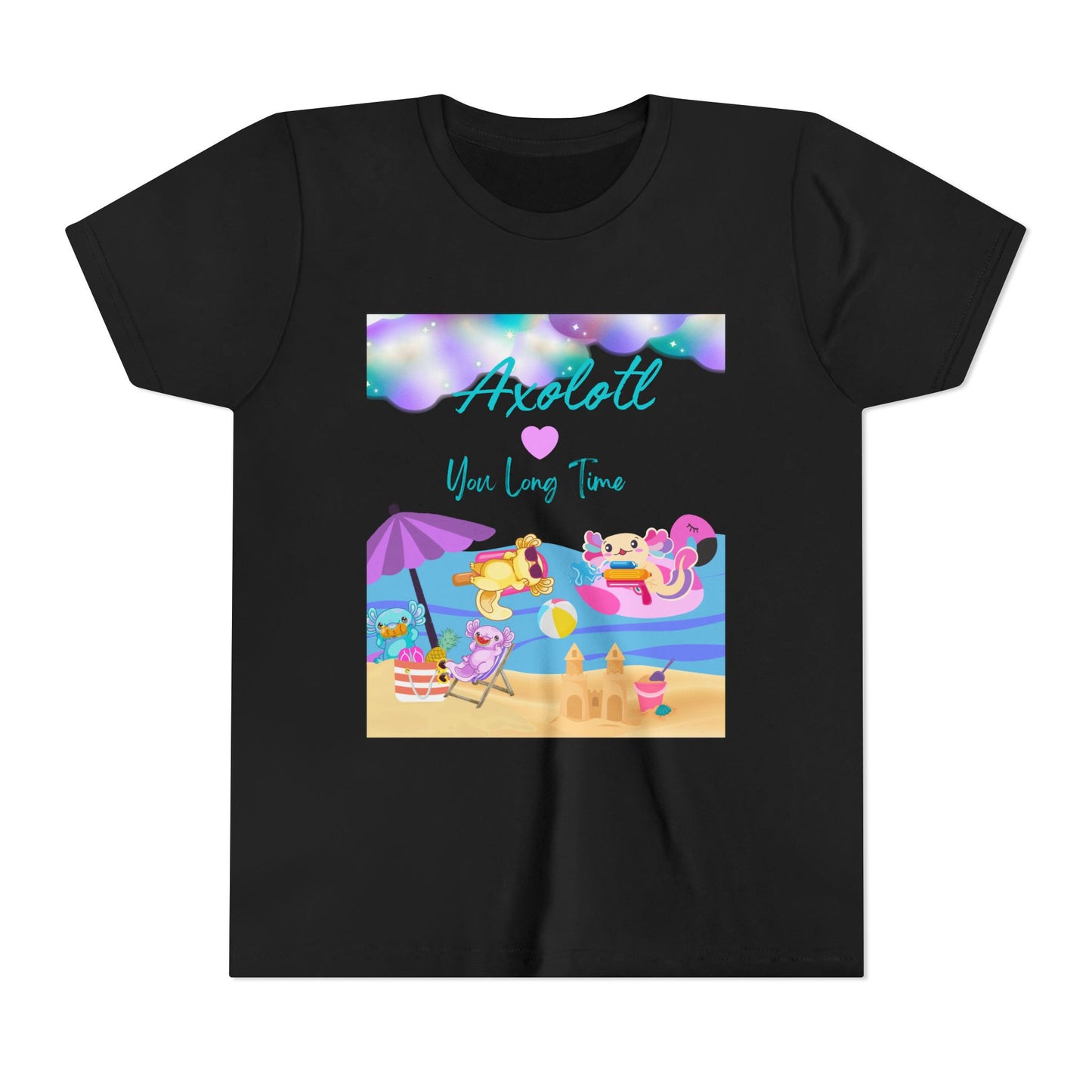 Youth Summer Fun Tee - Axolotl Love, Cute Beach Shirt, Kids Adventure T-Shirt, Summer Party Outfit, Birthday Gift, Vacation Apparel
