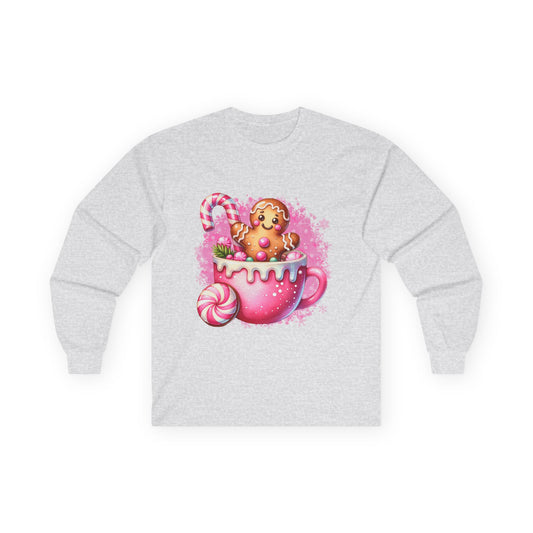 Gingerbread Hot Cocoa Long Sleeve Tee, Holiday T-shirt, Christmas Sweatshirt, Winter Apparel, Gift for Her