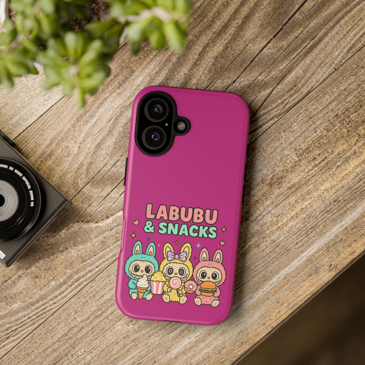 Cute Character Phone Case - Labubus & Snacks, Kawaii Accessories, Gift for Food Lovers, Fun Phone Cover, Cute Tech Gear