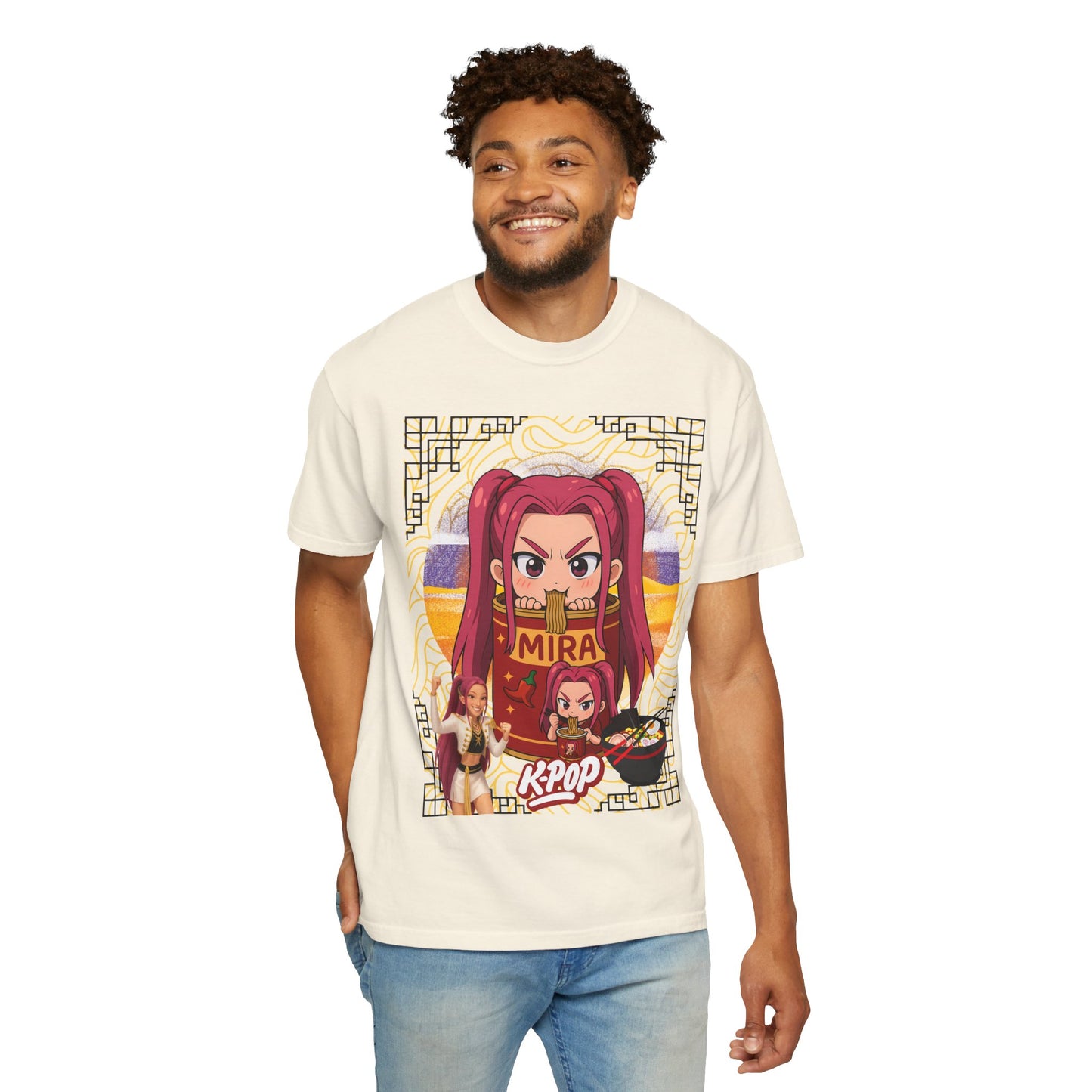 K-Pop Inspired Garment-Dyed T-Shirt, Trendy Streetwear, Anime Fan Apparel, Casual Wear, Gifts for Music Lovers
