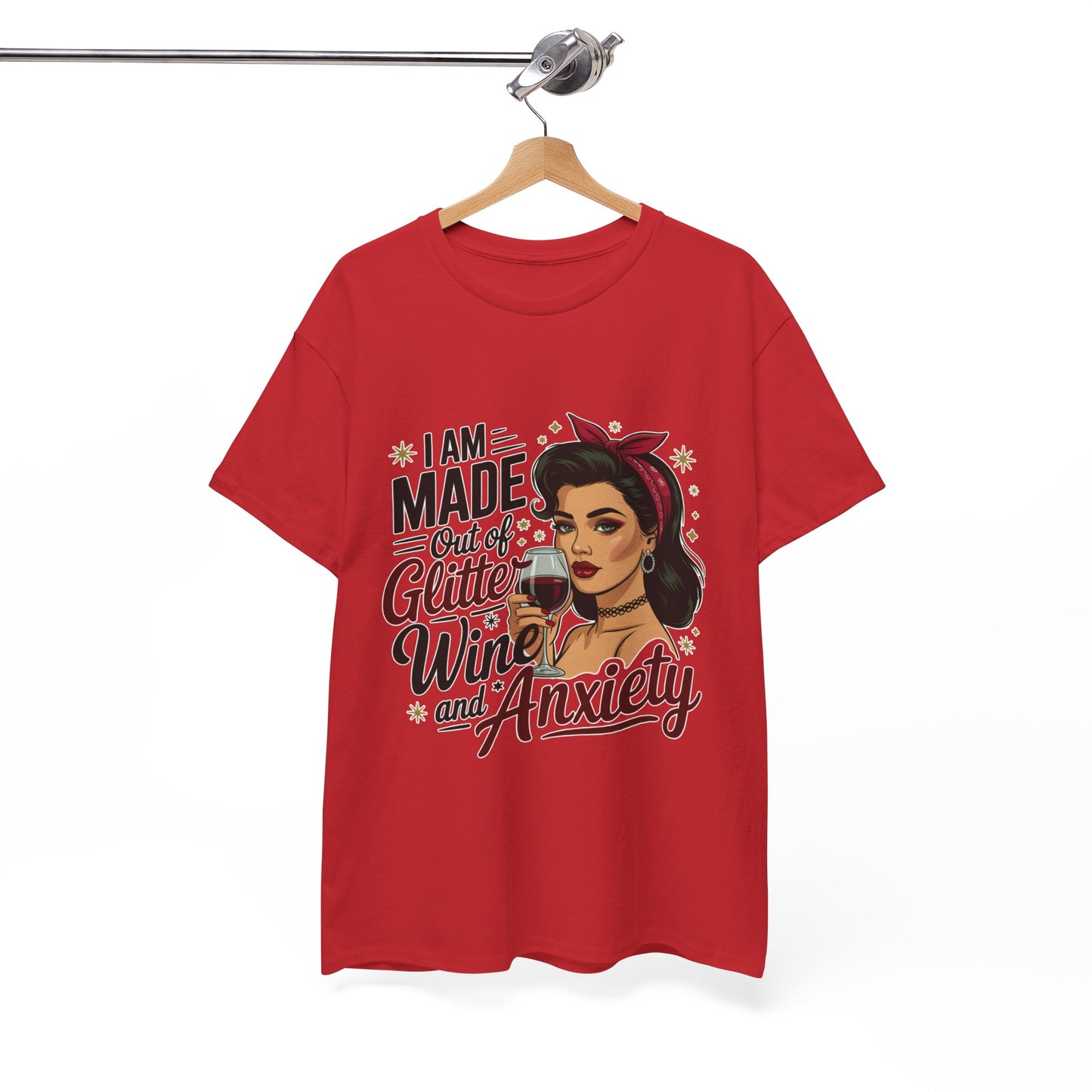 Glitter Wine & Anxiety Tee, Fun Unisex Cotton T-Shirt, Casual Gift for Wine Lovers, Relaxed Fit for Parties, Statement Top