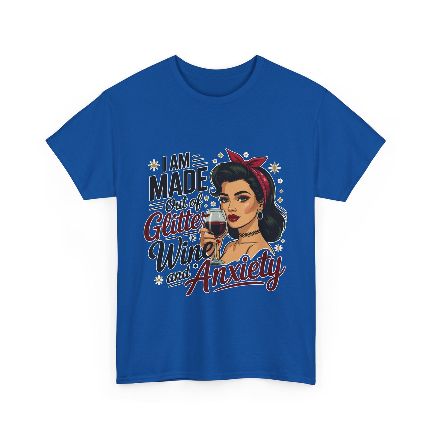 Glitter Wine & Anxiety Tee, Fun Unisex Cotton T-Shirt, Casual Gift for Wine Lovers, Relaxed Fit for Parties, Statement Top