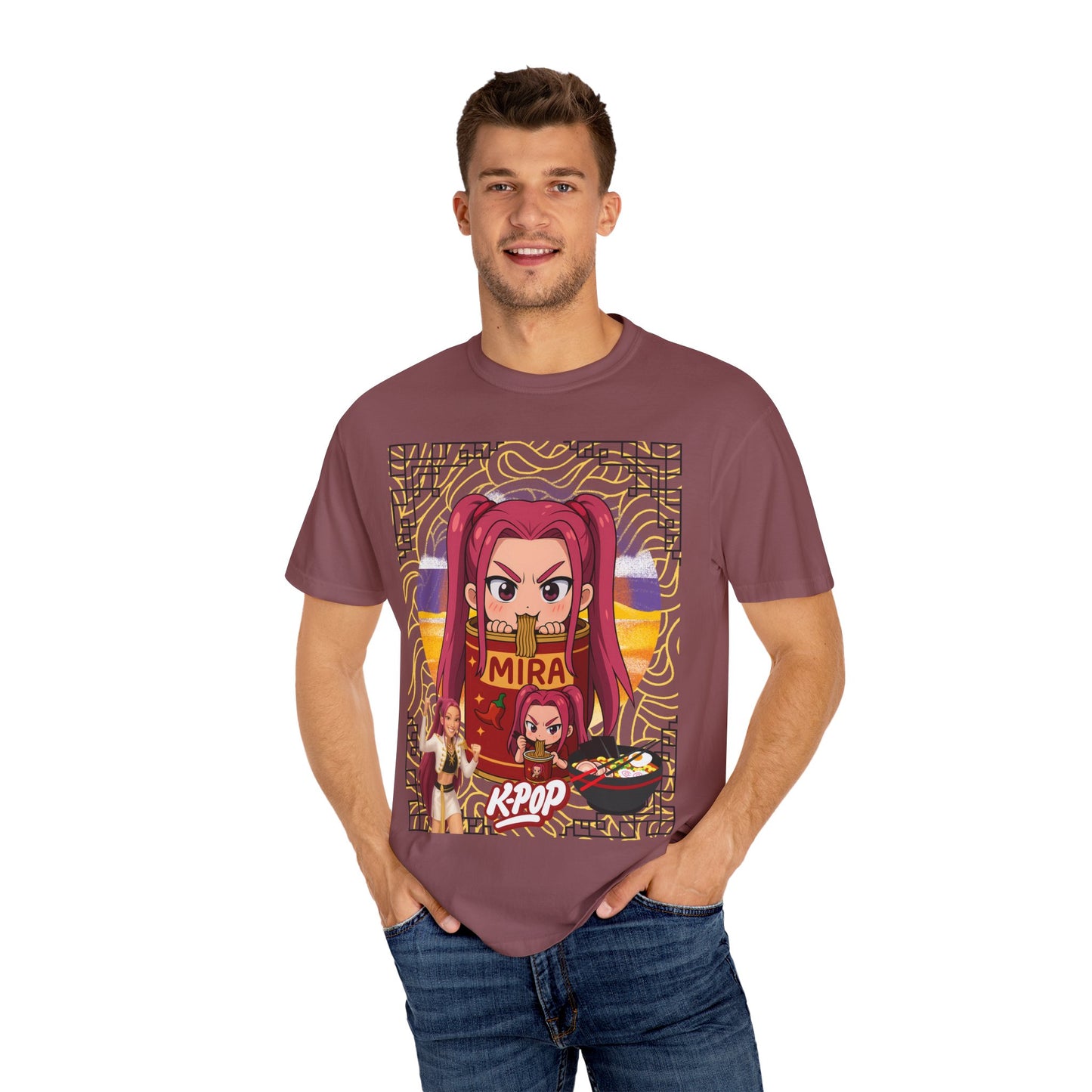 K-Pop Inspired Garment-Dyed T-Shirt, Trendy Streetwear, Anime Fan Apparel, Casual Wear, Gifts for Music Lovers