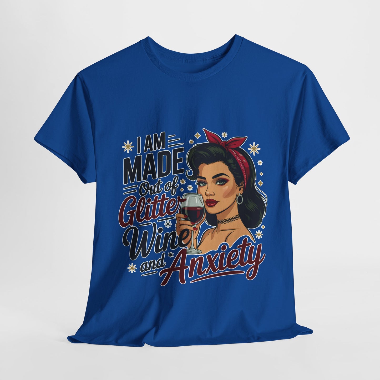 Glitter Wine & Anxiety Tee, Fun Unisex Cotton T-Shirt, Casual Gift for Wine Lovers, Relaxed Fit for Parties, Statement Top