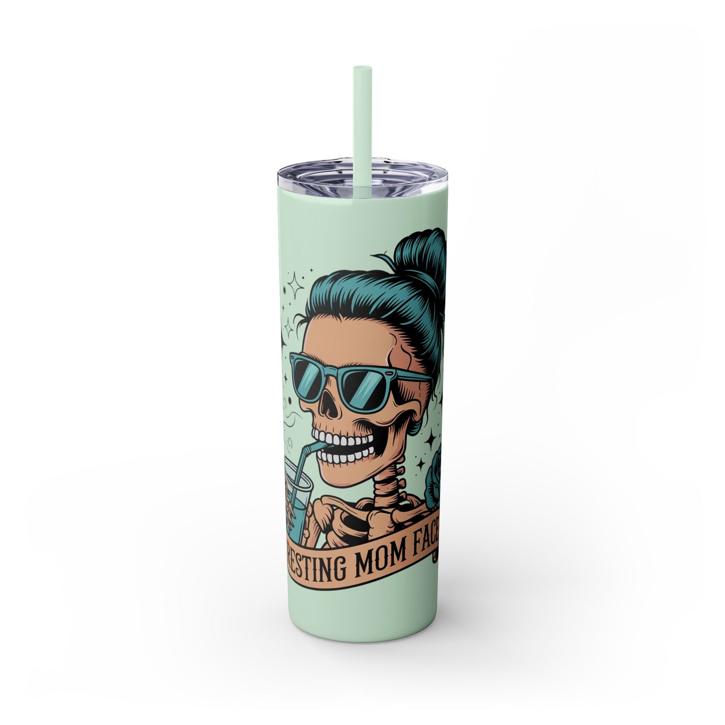 Funny Skull Mom Tumbler, Cool Gift for Moms, 20oz Skinny Cup, Unique Birthday Present, Trendy Drinkware for Halloween