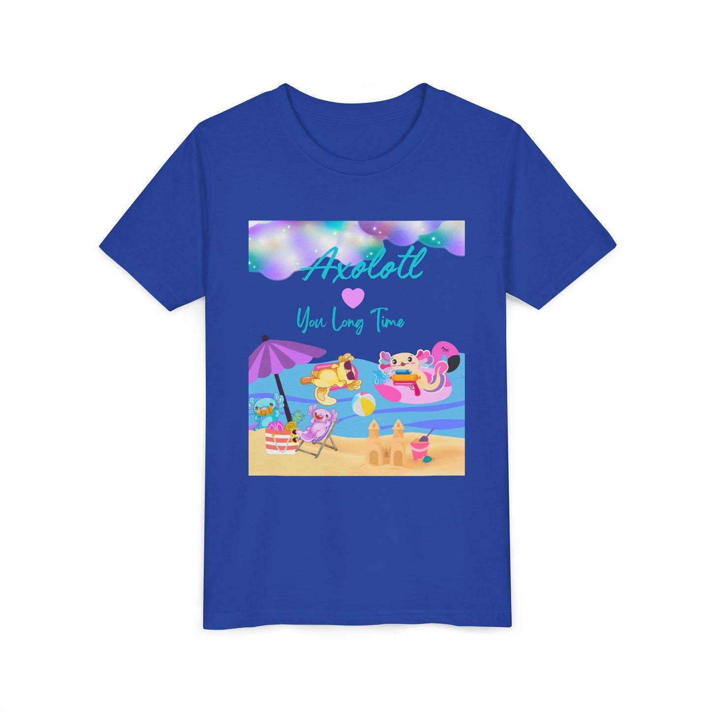 Youth Summer Fun Tee - Axolotl Love, Cute Beach Shirt, Kids Adventure T-Shirt, Summer Party Outfit, Birthday Gift, Vacation Apparel