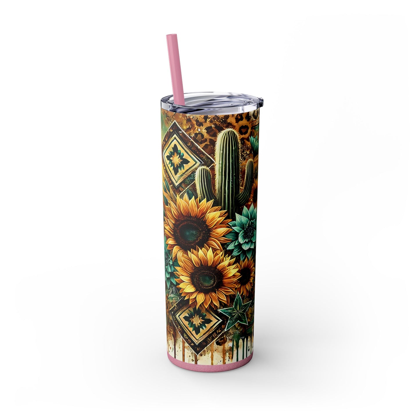 Desert Sunset Skinny Tumbler with Straw, 20oz - Cactus and Sunflower Design for Summer, Road Trips, Gifts, Outdoor Adventures