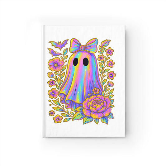 Rainbow Ghost Journal - Ruled Line, Cute & Colorful Note Book, Halloween Gift, Floral Ghost Notebook, Kawaii Journal, Spooky Stationery
