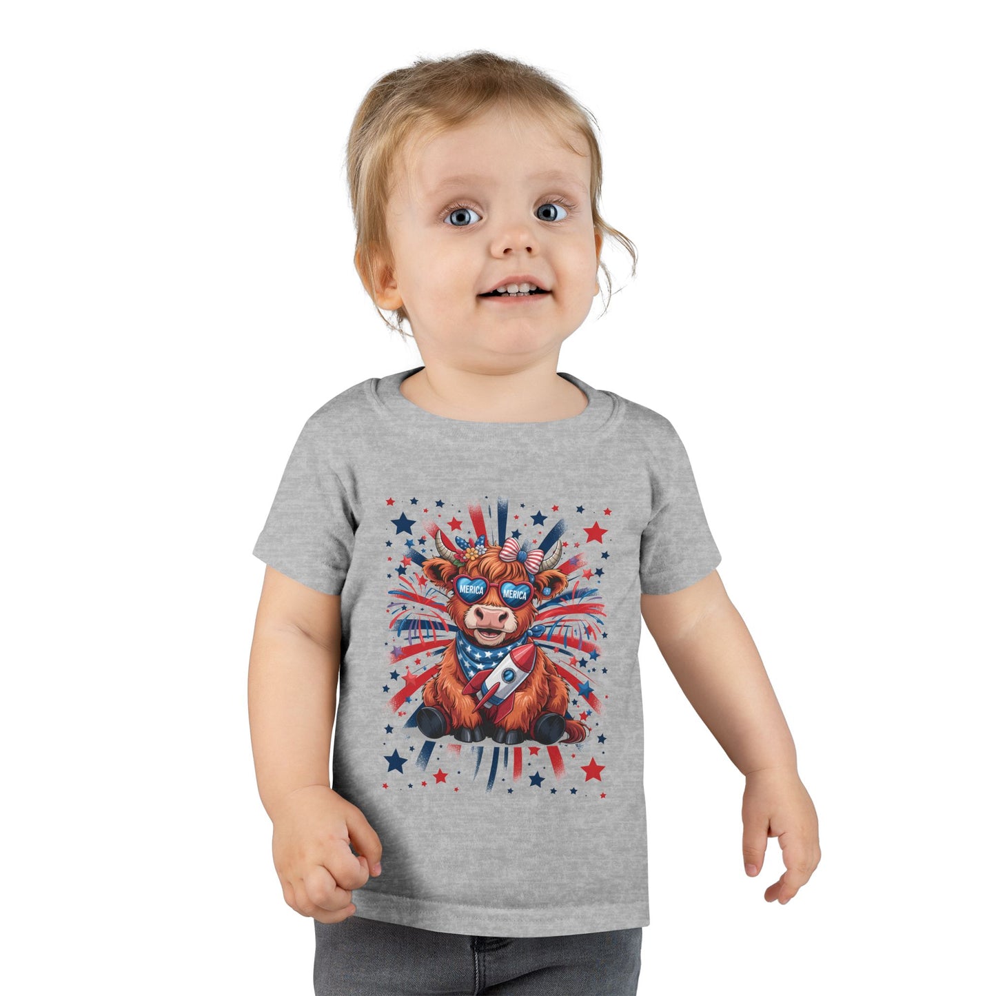 Patriotic Toddler T-Shirt with Cool Cow Design, Kids Independence Day Shirt, Baby Gift, Toddler Summer Top, Cute Animal Graphic Tee