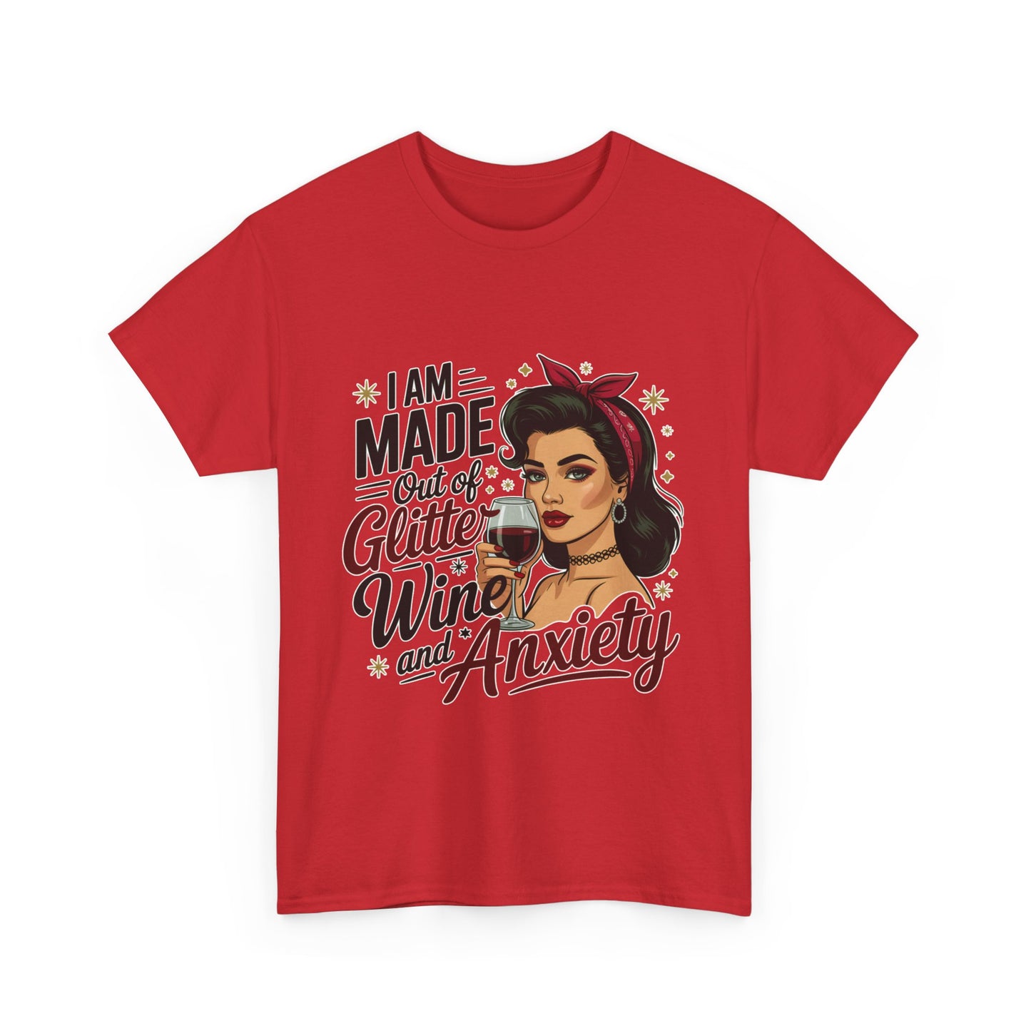 Glitter Wine & Anxiety Tee, Fun Unisex Cotton T-Shirt, Casual Gift for Wine Lovers, Relaxed Fit for Parties, Statement Top