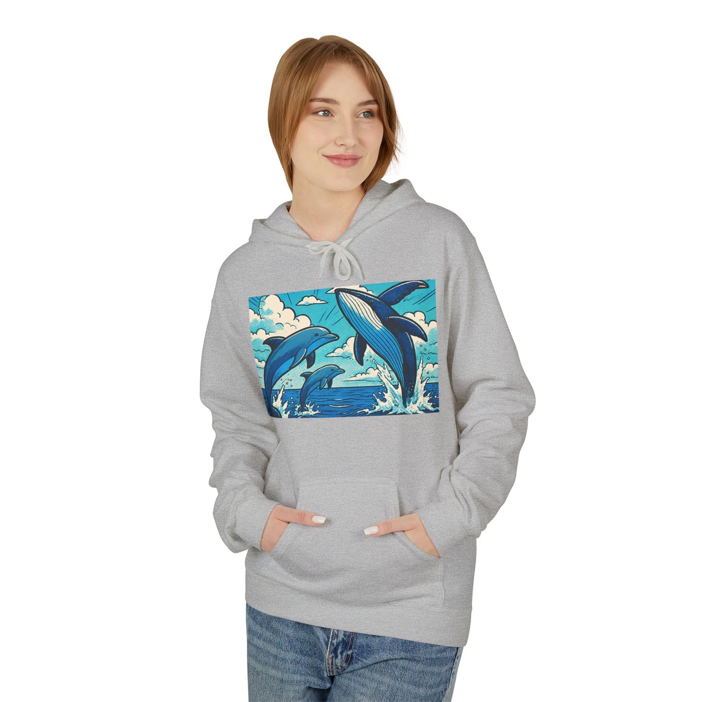 Dolphin Wave Hoodie - Unisex Fleece, Beach Vibes, Gift for Ocean Lovers, Nautical Style, Casual Wear, Summer Essentials