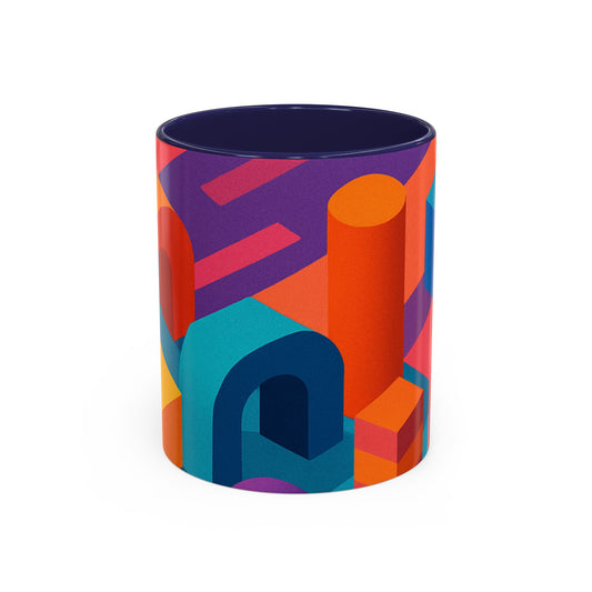 Vibrant Geometric Accent Coffee Mug, Colorful Ceramic Mug for Home or Office, Unique Gift for Birthdays, Holidays, Art Lovers