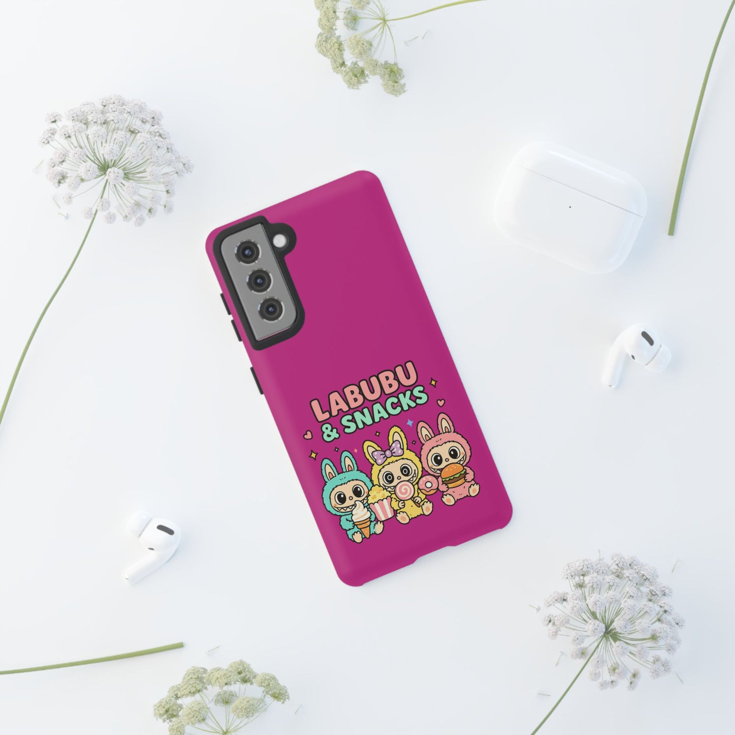 Cute Character Phone Case - Labubus & Snacks, Kawaii Accessories, Gift for Food Lovers, Fun Phone Cover, Cute Tech Gear