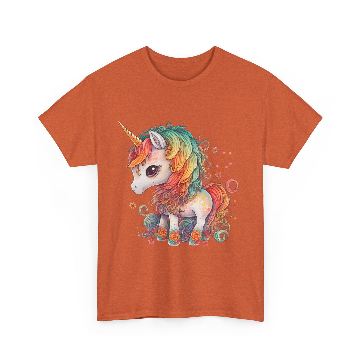 Rainbow Unicorn Unisex Heavy Cotton Tee, Cute Graphic Tee, Magical Shirt, Gift for Teens, Fun Casual Wear