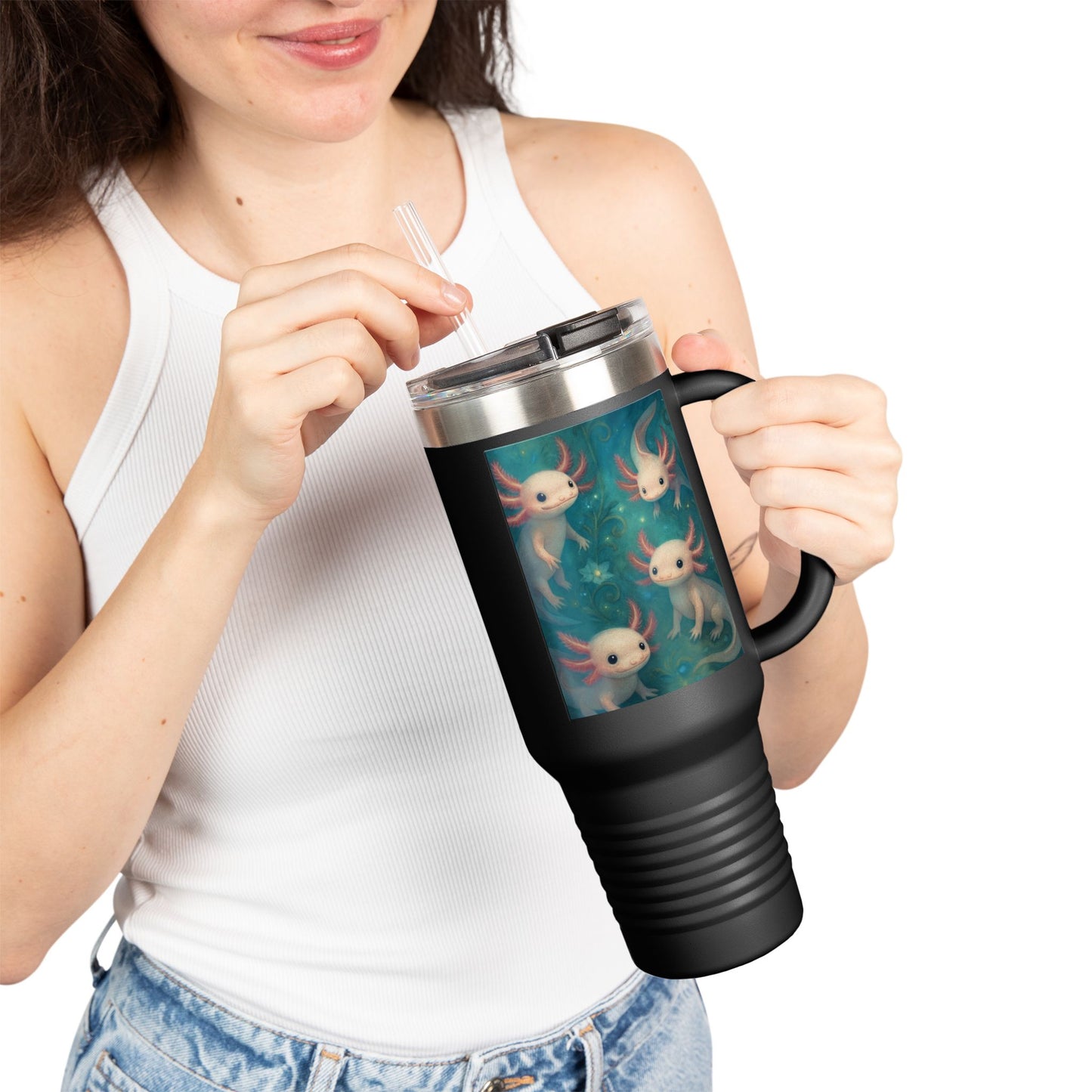 Whimsical Insulated Travel Mug, 40oz - Cute Creatures Design for Coffee Lovers, Travel, Gifts, Birthday, Nature Enthusiasts, Fun Mugs