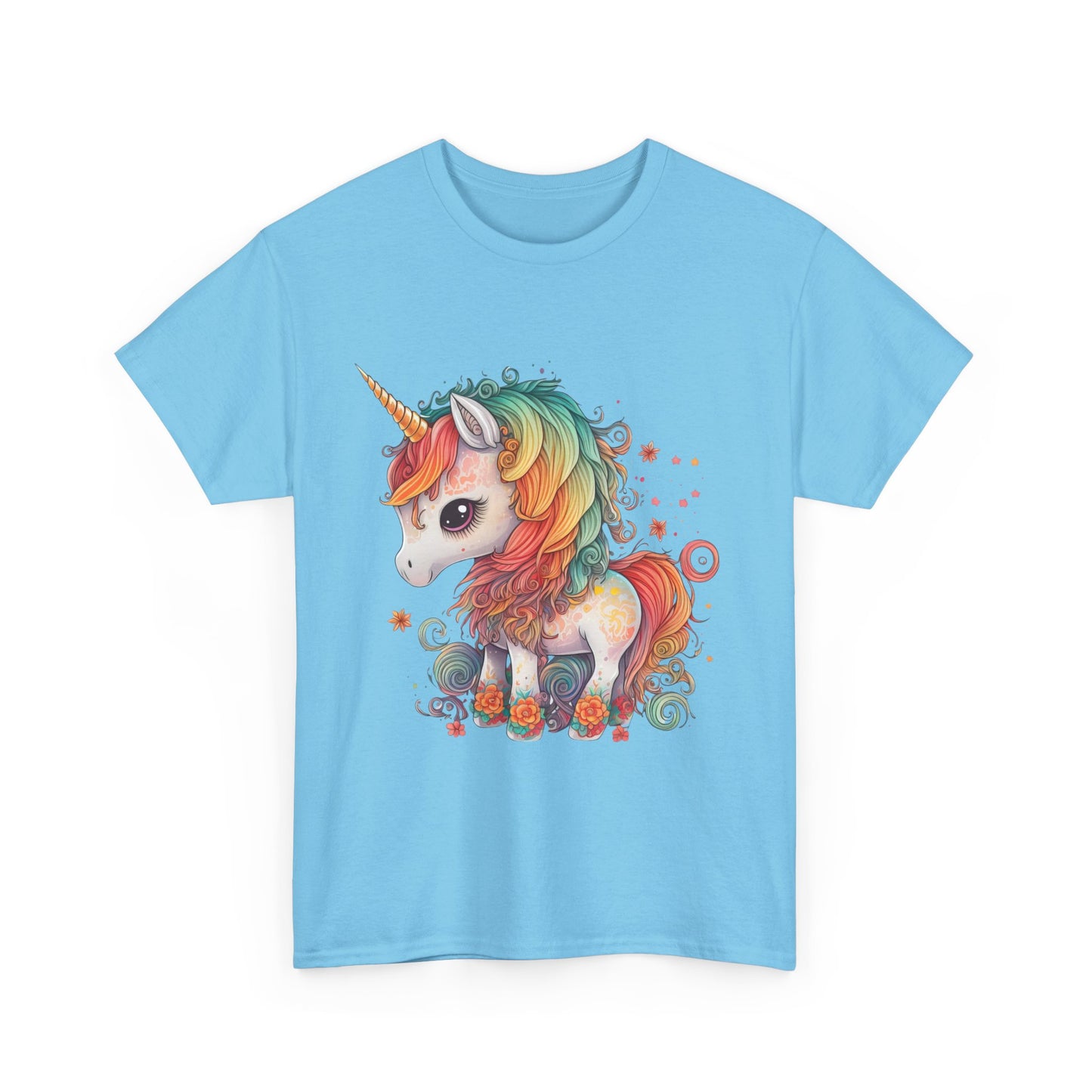 Rainbow Unicorn Unisex Heavy Cotton Tee, Cute Graphic Tee, Magical Shirt, Gift for Teens, Fun Casual Wear