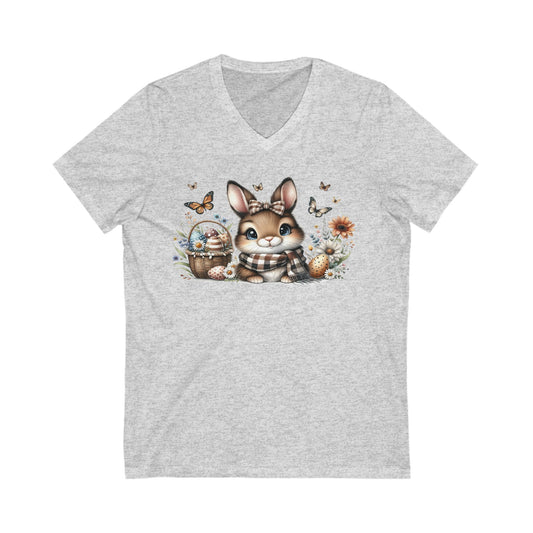 Cute Bunny V-Neck Tee, Adorable Animal T-Shirt for Spring, Nature Lovers Gift, Easter Celebration, Cozy Casual Wear