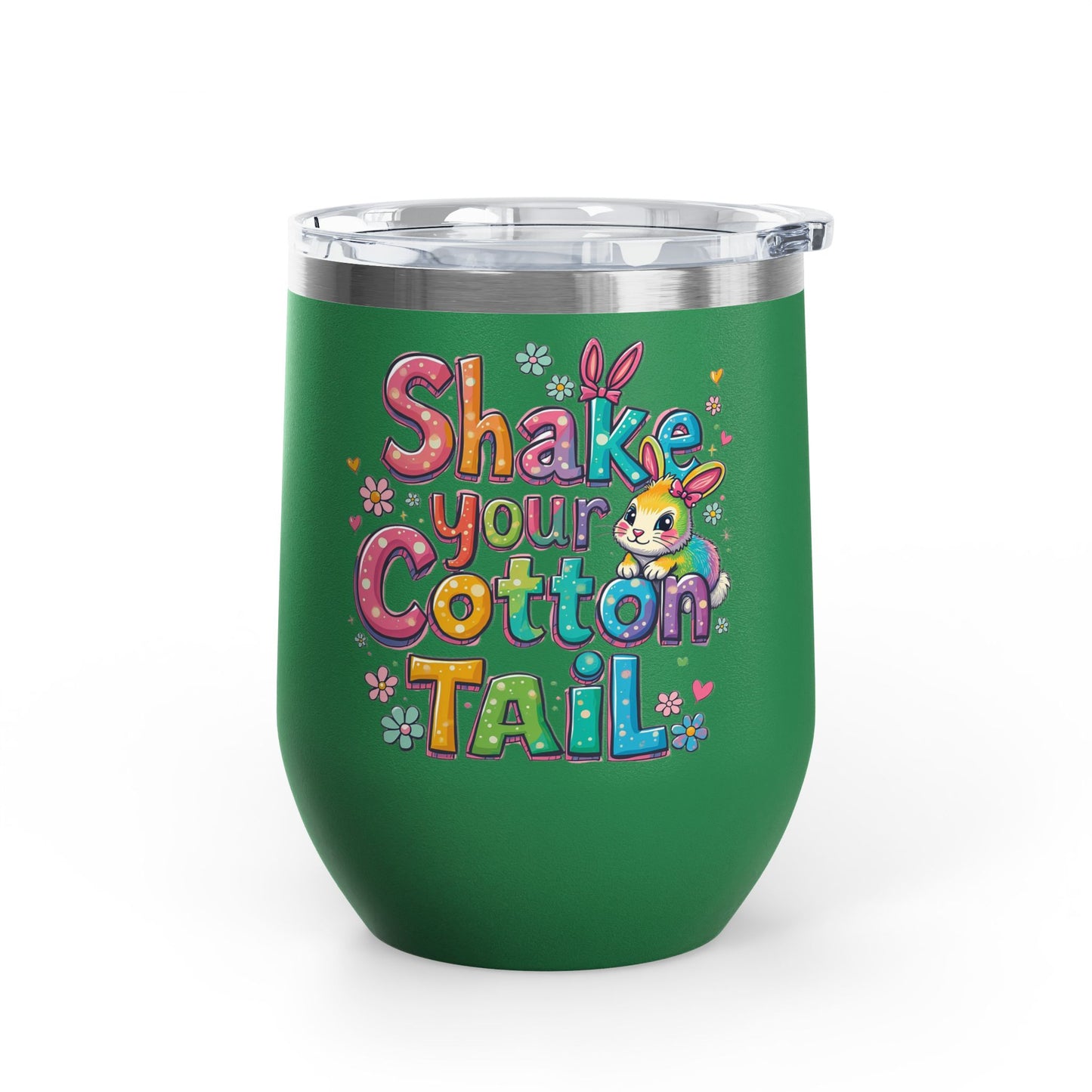Colorful Easter Wine Tumbler | Shake Your Cotton Tail | Gift for Bunny Lovers, Party Accessories, Spring Celebrations, Cute Drinkware