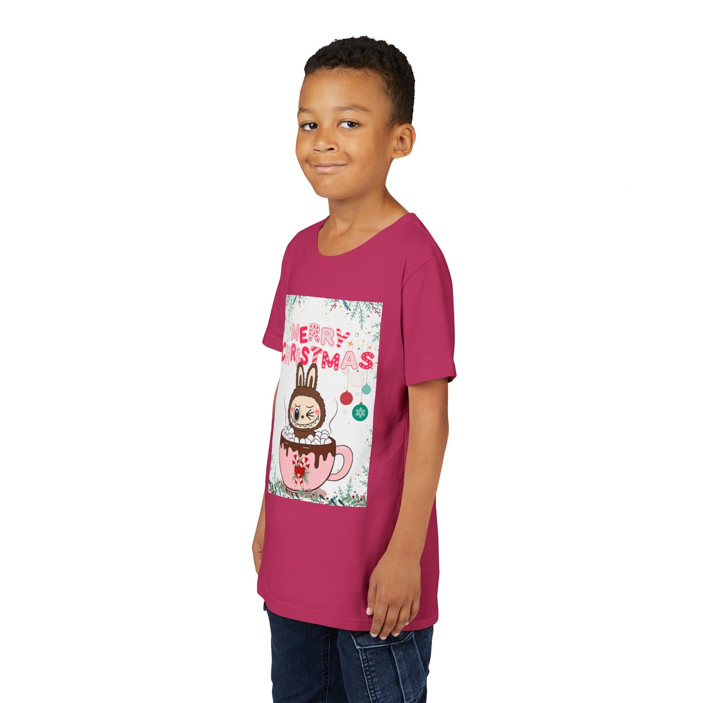 Christmas Bunny Youth Tee, Merry Christmas Shirt, Cute Holiday T-Shirt, Kids Christmas Apparel, Festive Youth Shirt