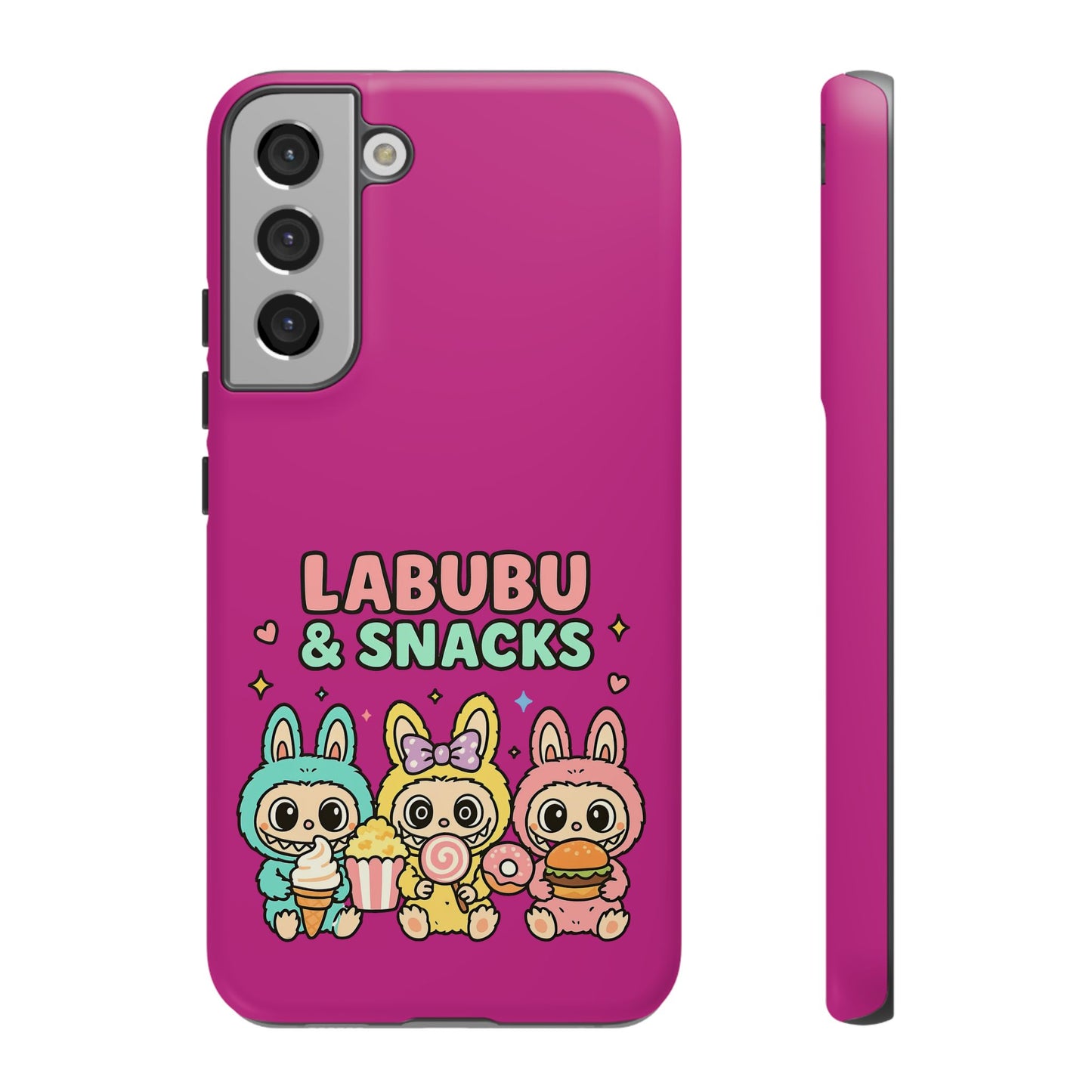 Cute Character Phone Case - Labubus & Snacks, Kawaii Accessories, Gift for Food Lovers, Fun Phone Cover, Cute Tech Gear