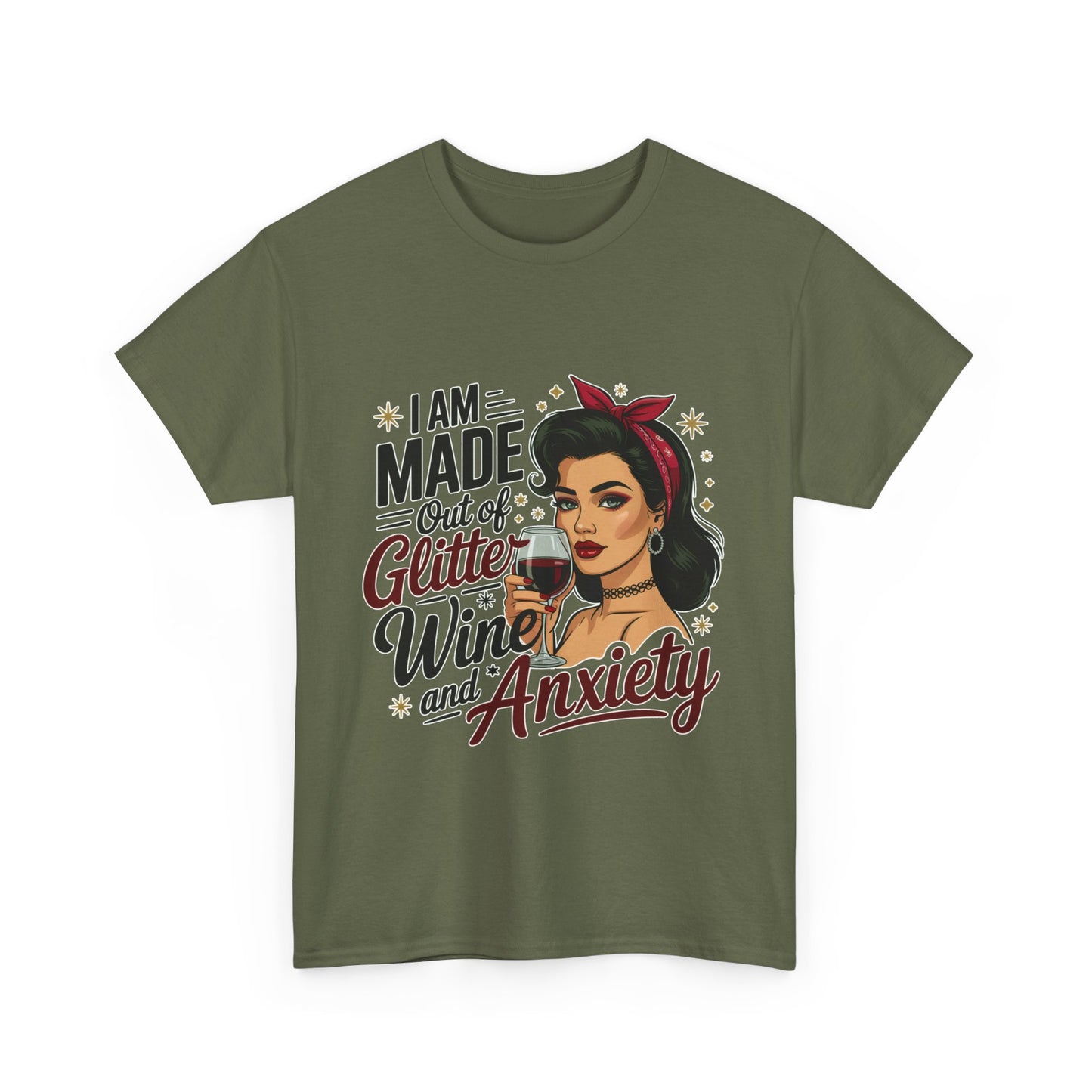 Glitter Wine & Anxiety Tee, Fun Unisex Cotton T-Shirt, Casual Gift for Wine Lovers, Relaxed Fit for Parties, Statement Top