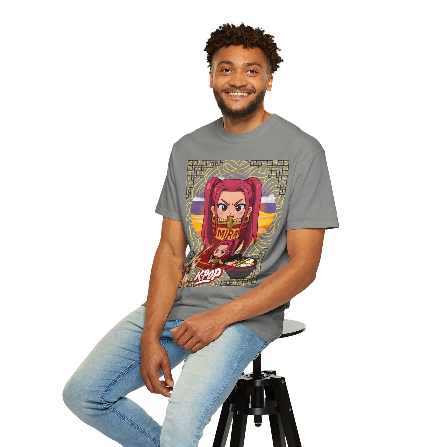K-Pop Inspired Garment-Dyed T-Shirt, Trendy Streetwear, Anime Fan Apparel, Casual Wear, Gifts for Music Lovers
