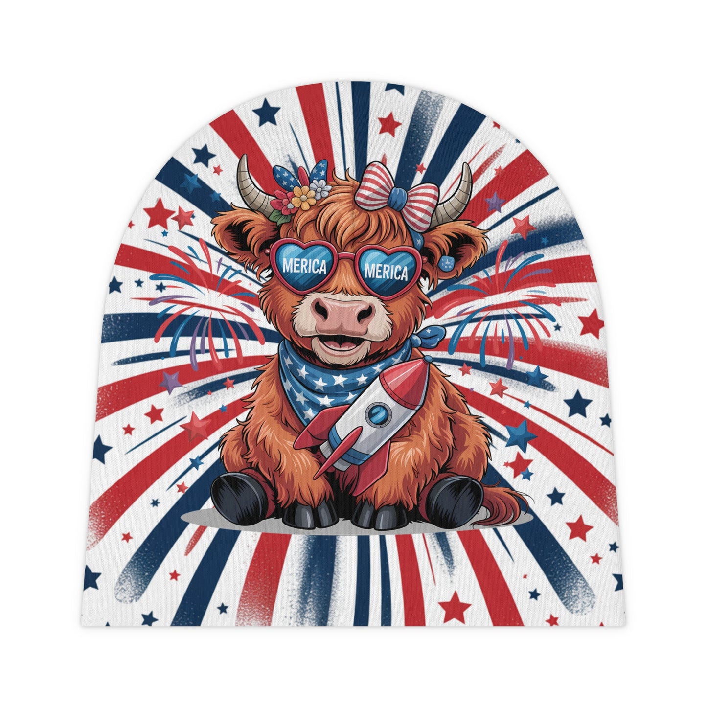 Patriotic Baby Beanie with Adorable Cow Design, Infant Winter Hat, Cute Baby Headwear for Holidays, Baby Shower Gift, USA Theme