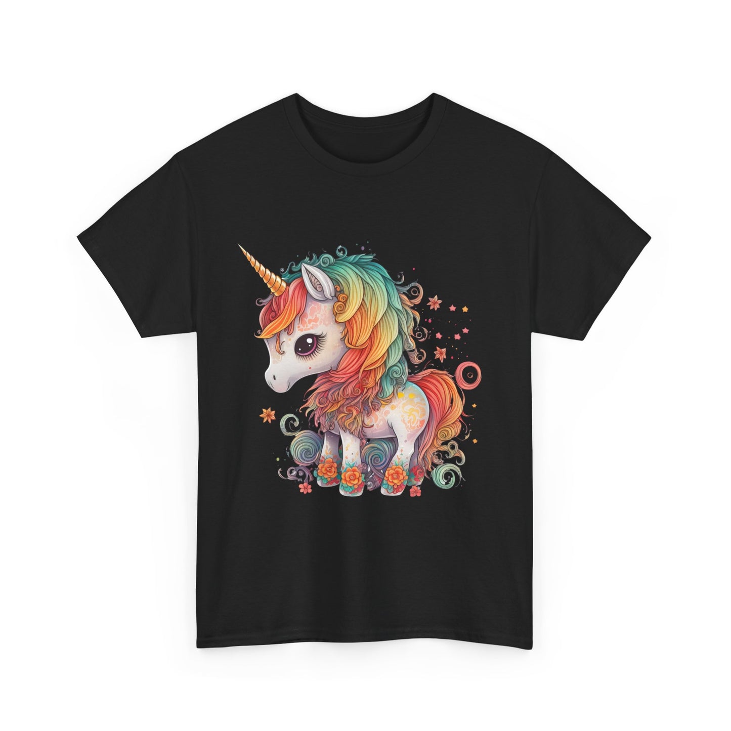 Rainbow Unicorn Unisex Heavy Cotton Tee, Cute Graphic Tee, Magical Shirt, Gift for Teens, Fun Casual Wear