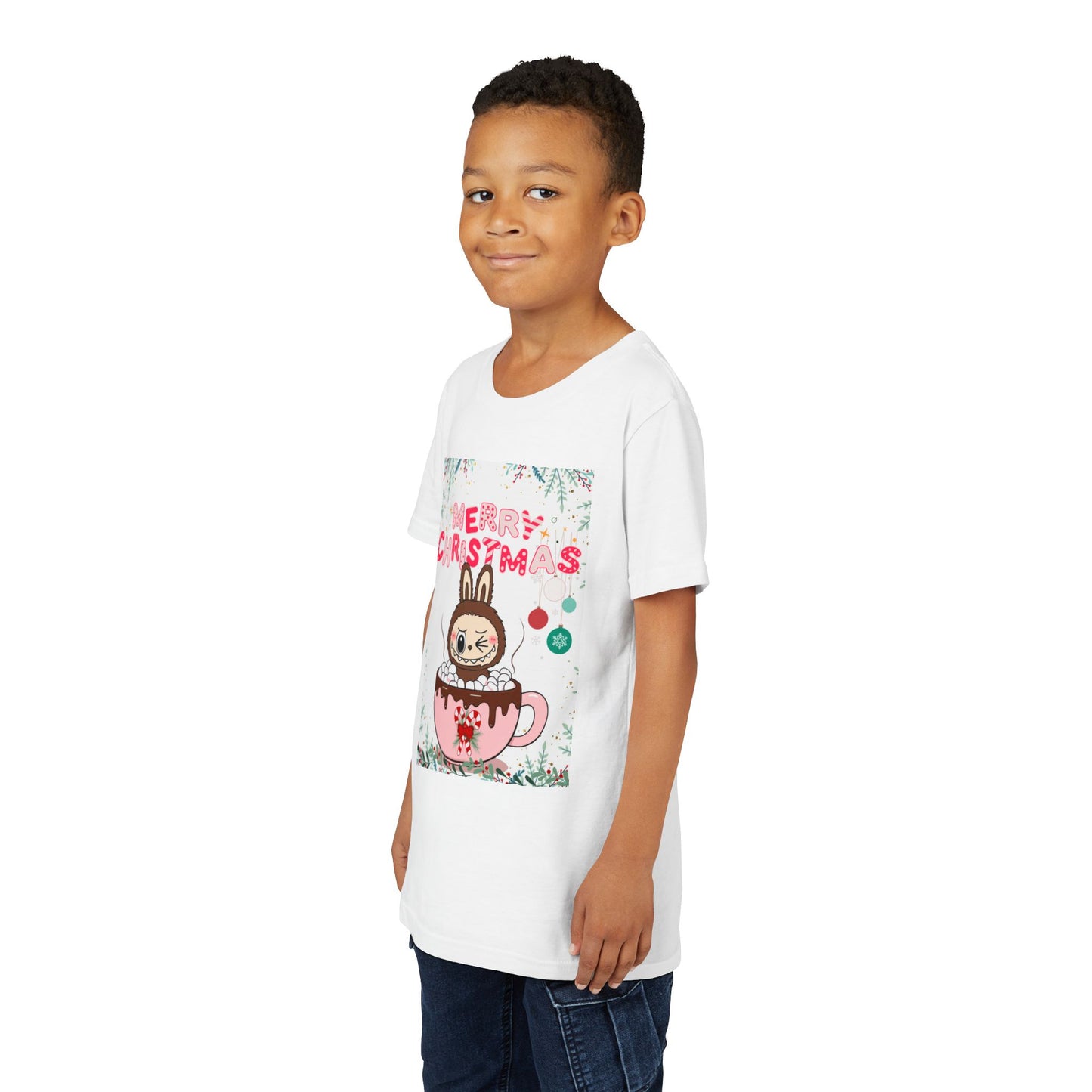 Christmas Bunny Youth Tee, Merry Christmas Shirt, Cute Holiday T-Shirt, Kids Christmas Apparel, Festive Youth Shirt