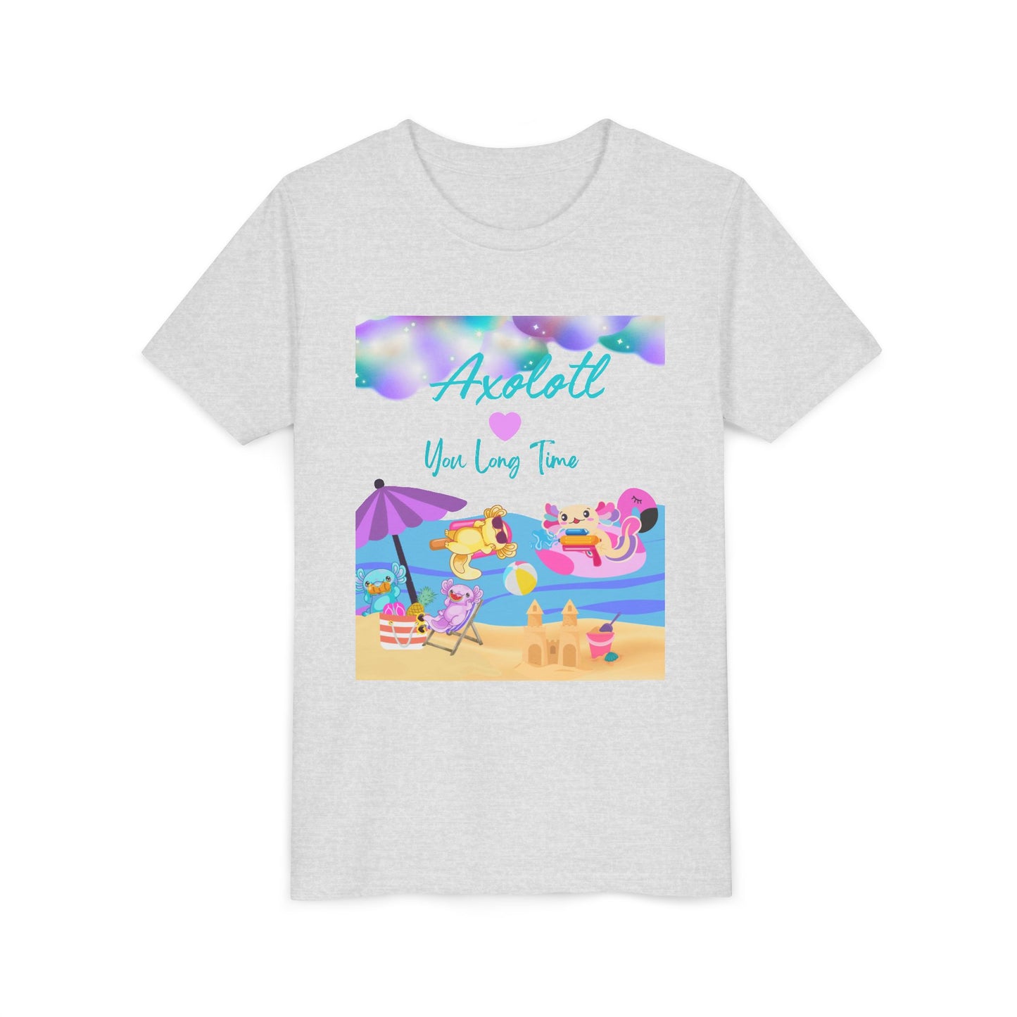 Youth Summer Fun Tee - Axolotl Love, Cute Beach Shirt, Kids Adventure T-Shirt, Summer Party Outfit, Birthday Gift, Vacation Apparel