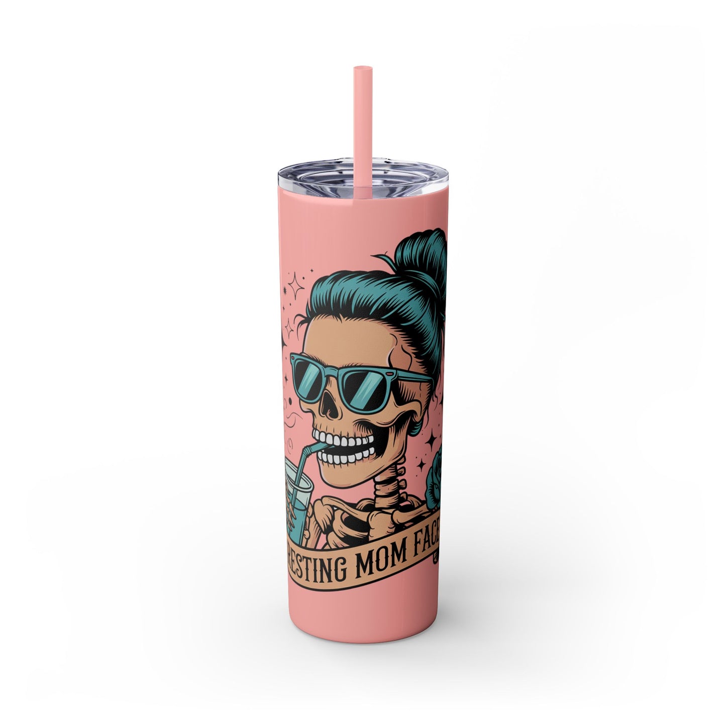 Funny Skull Mom Tumbler, Cool Gift for Moms, 20oz Skinny Cup, Unique Birthday Present, Trendy Drinkware for Halloween