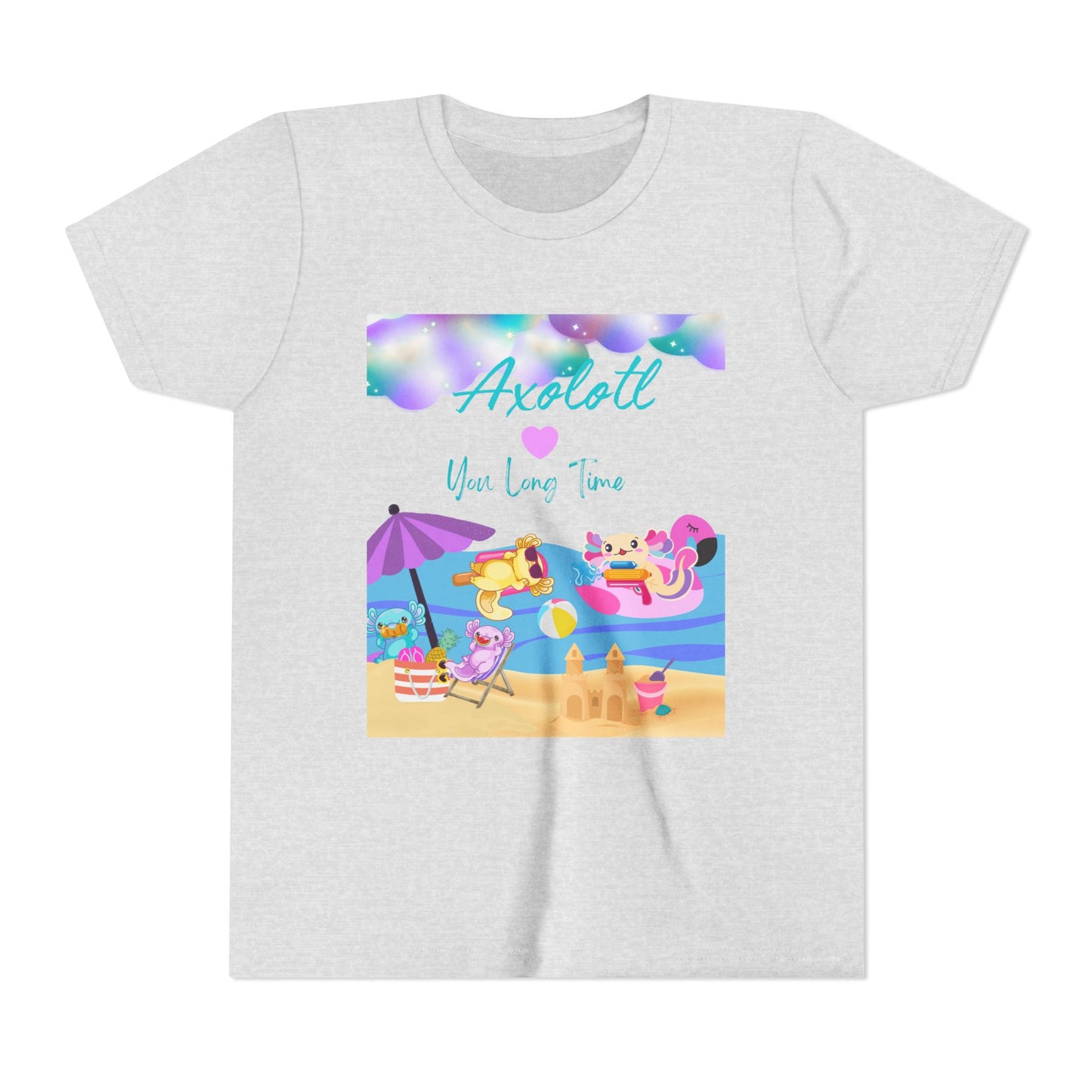 Youth Summer Fun Tee - Axolotl Love, Cute Beach Shirt, Kids Adventure T-Shirt, Summer Party Outfit, Birthday Gift, Vacation Apparel