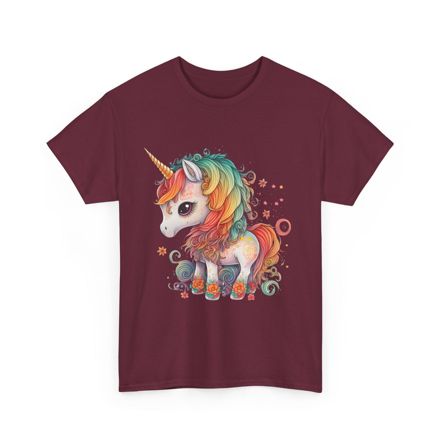 Rainbow Unicorn Unisex Heavy Cotton Tee, Cute Graphic Tee, Magical Shirt, Gift for Teens, Fun Casual Wear