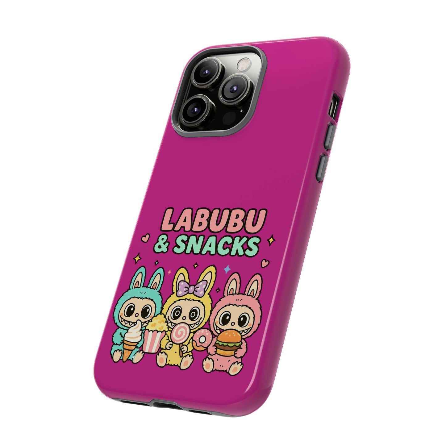 Cute Character Phone Case - Labubus & Snacks, Kawaii Accessories, Gift for Food Lovers, Fun Phone Cover, Cute Tech Gear