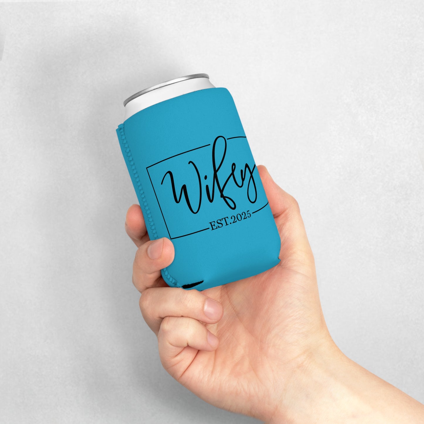 Personalized Can Cooler Sleeve - Wifey & Hubby Gifts for Newlyweds, Wedding Favors, Engagement Party, Fun Couple's Drinkware