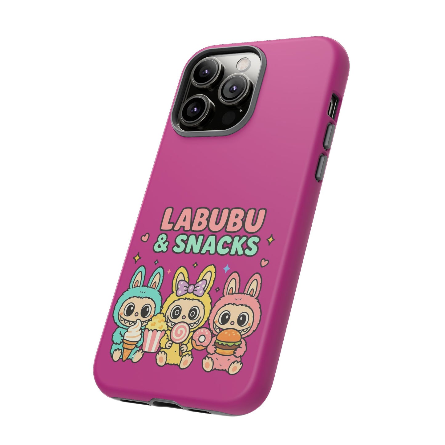 Cute Character Phone Case - Labubus & Snacks, Kawaii Accessories, Gift for Food Lovers, Fun Phone Cover, Cute Tech Gear